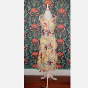 Sundance Floral Butterfly Silk Chiffon Ruffle Sleeveless Y2k Midi Dress 4